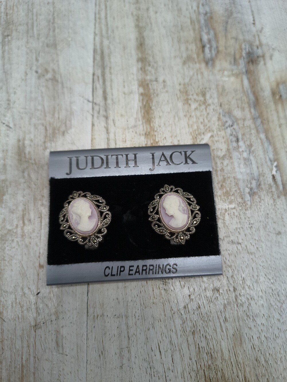 Judith Jack Sterling Silver Clip Marcasite With Cameo Earrings
